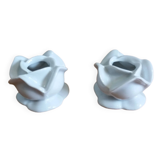 Porcelain pink flower candle holders