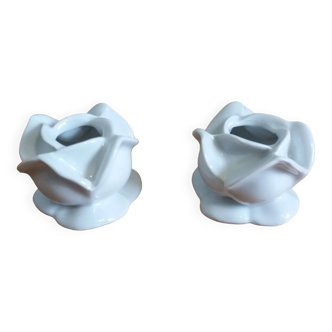 Bougeoirs forme fleur rose en porcelaine