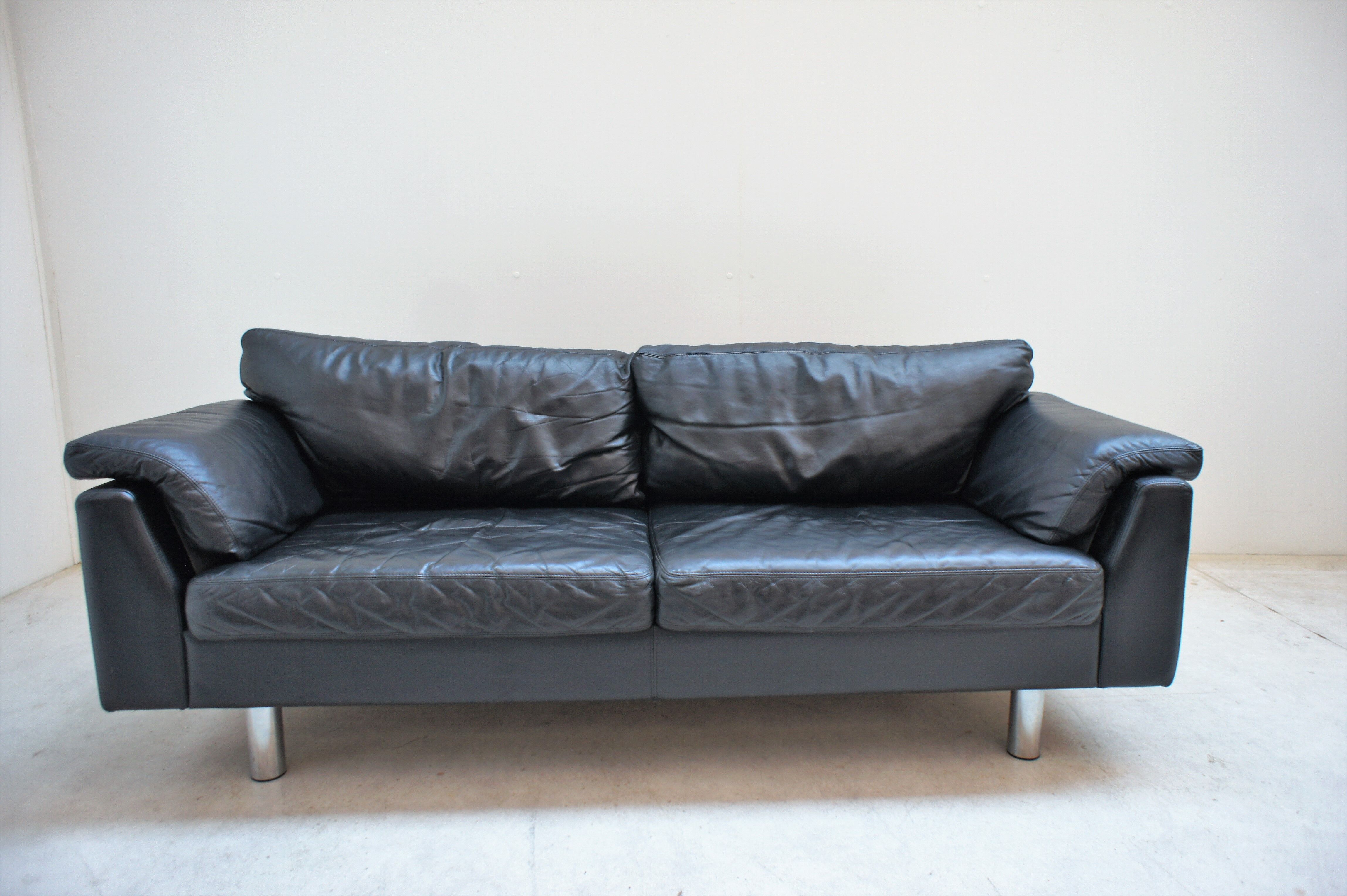 Scandinavian sofa in black leather