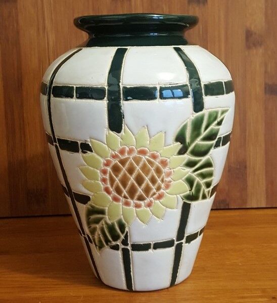 Vintage ceramic vase sunflower pattern