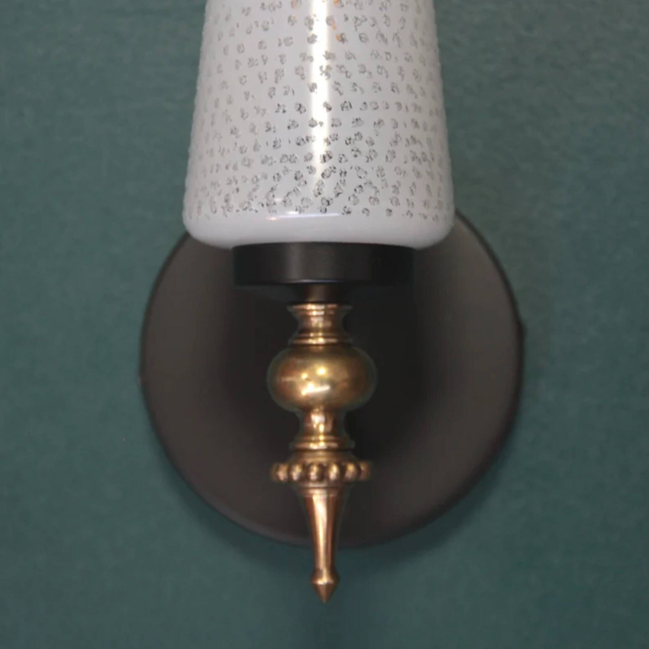 Pair of brass wall lights and speckled white glass tulips LAMP-6019