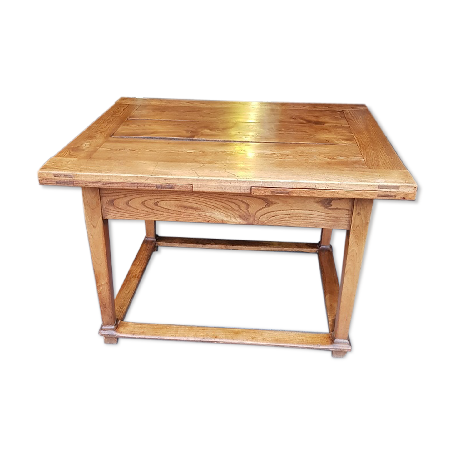 Early 19th century elm wooden extension table with drawer