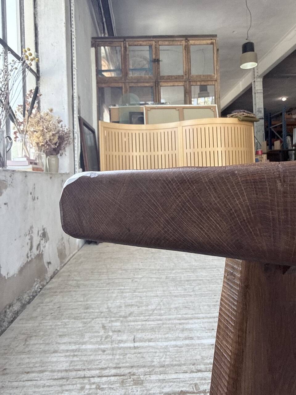 Brutalist oak table by De Puydt, Belgium 1970