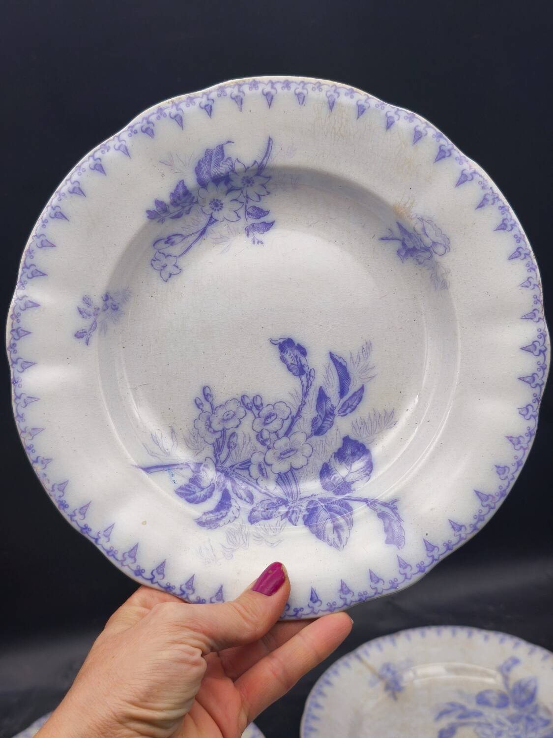 Antique lavender blue plates charm of yesteryear Flore Sarreguemines UC