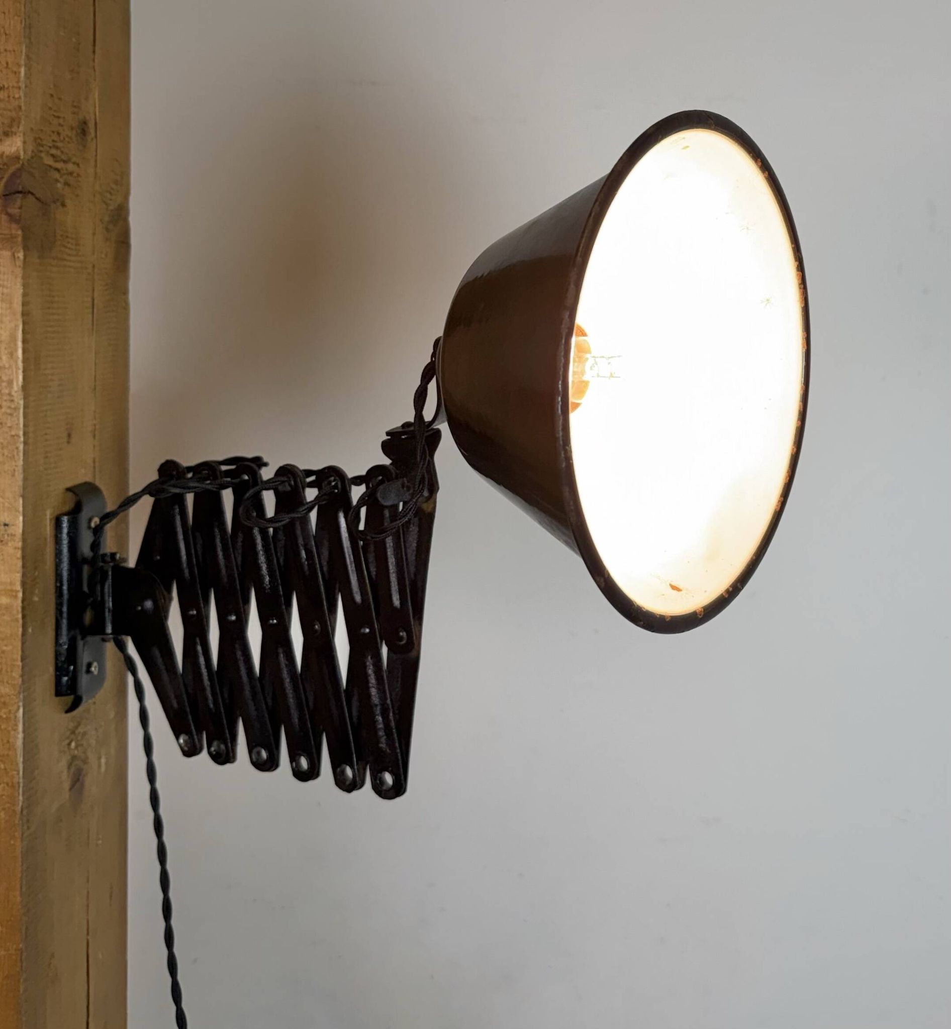 Industrial Black Enamel Scissor Wall Lamp, 1930s