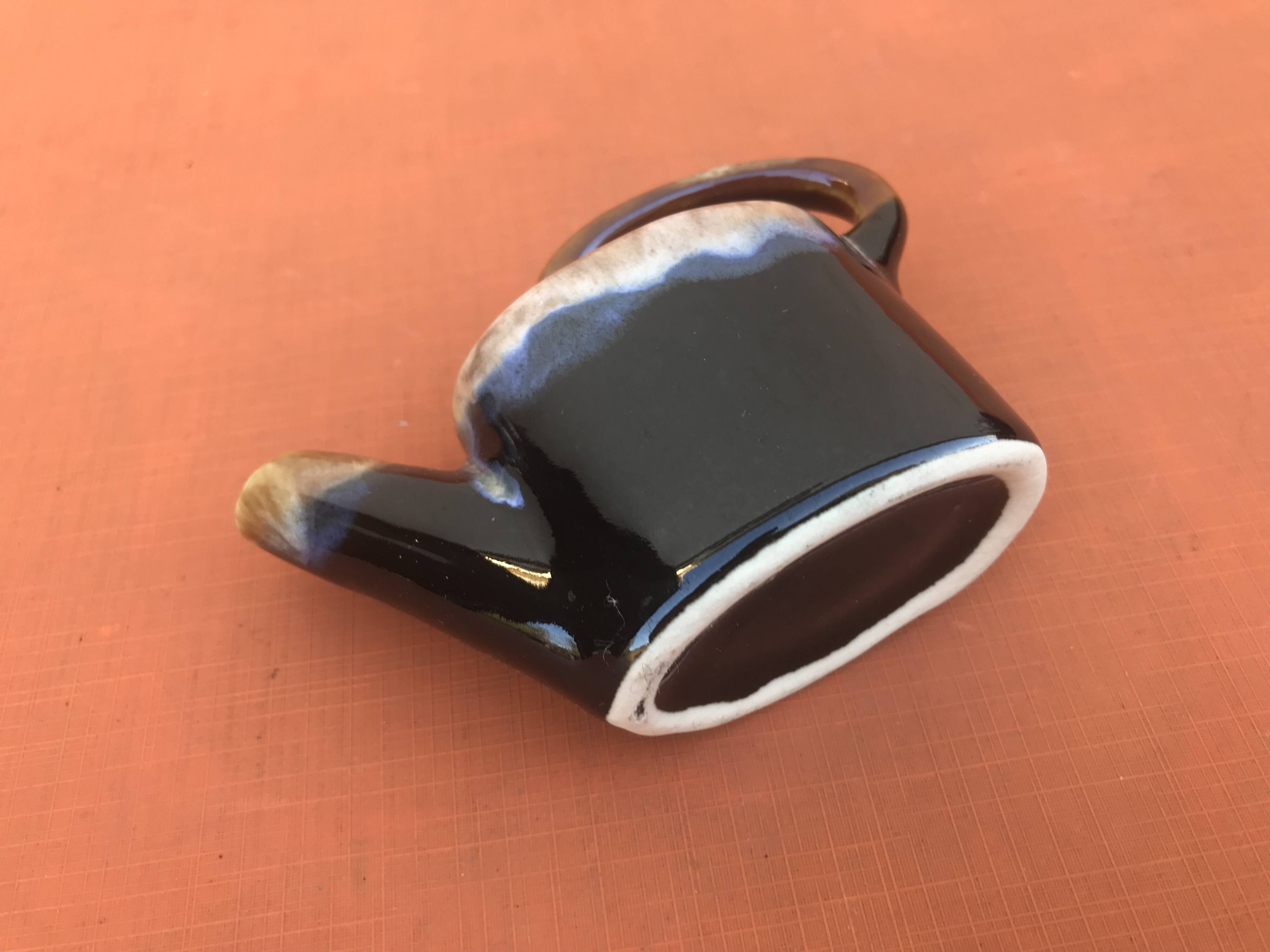 1950s Vase / Flower pick in the shape of a watering can Flamed stoneware