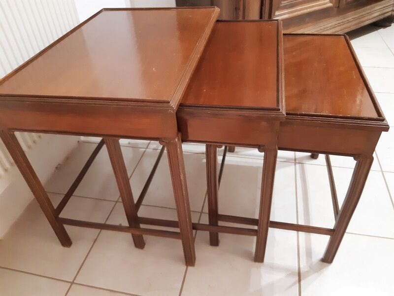 3 30s mahogany pull-out tables in their juice