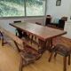 Set table, 4 chairs and a brutalist bench in the Regain style.