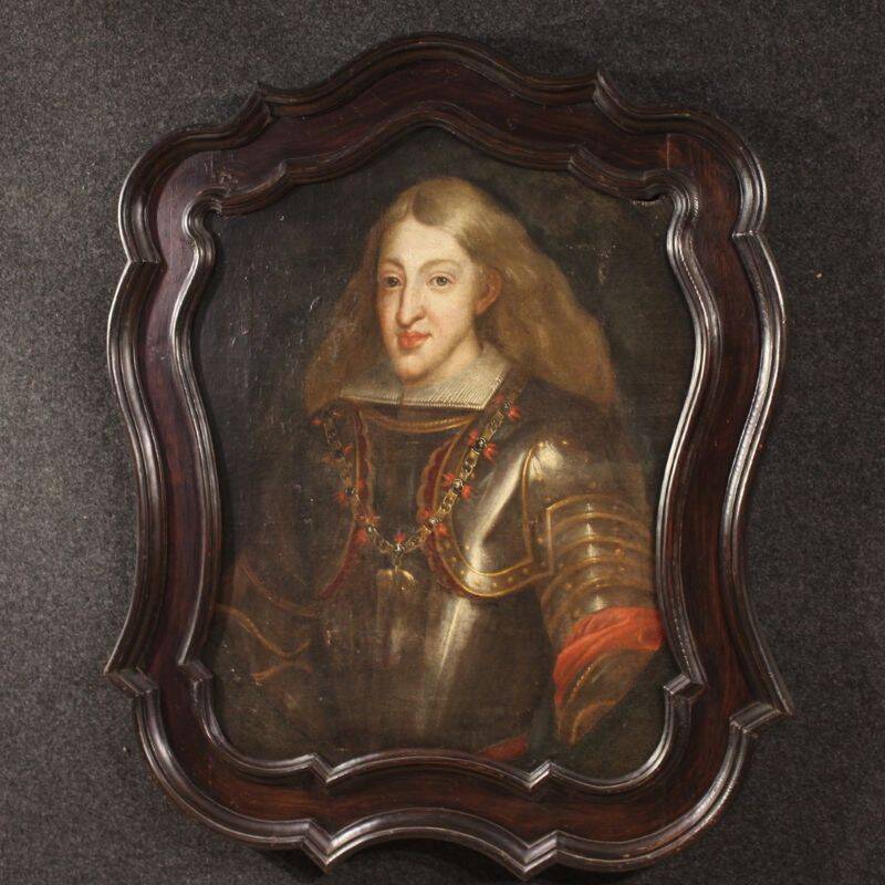 Antique Spanish portrait from the 17th century, Charles II of Spain
