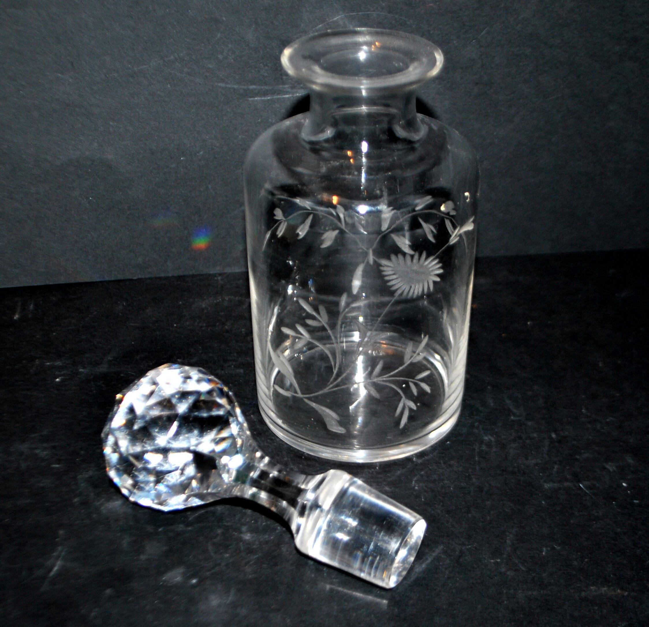 Antique Saint-Louis floral engraved crystal bottle carafe H17cm