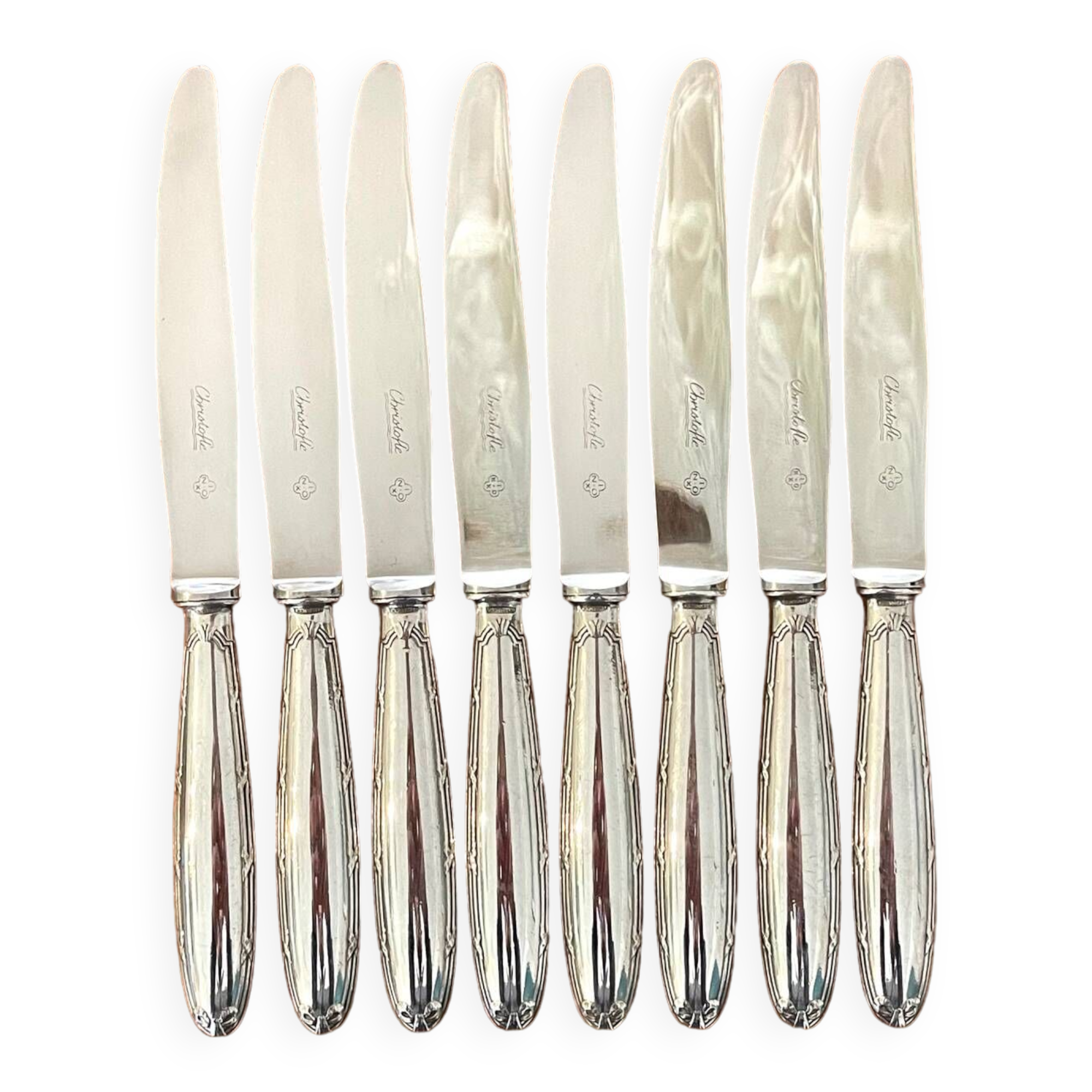 Christofle crossed ribbons 8 knives entremet dessert cheese very good condition