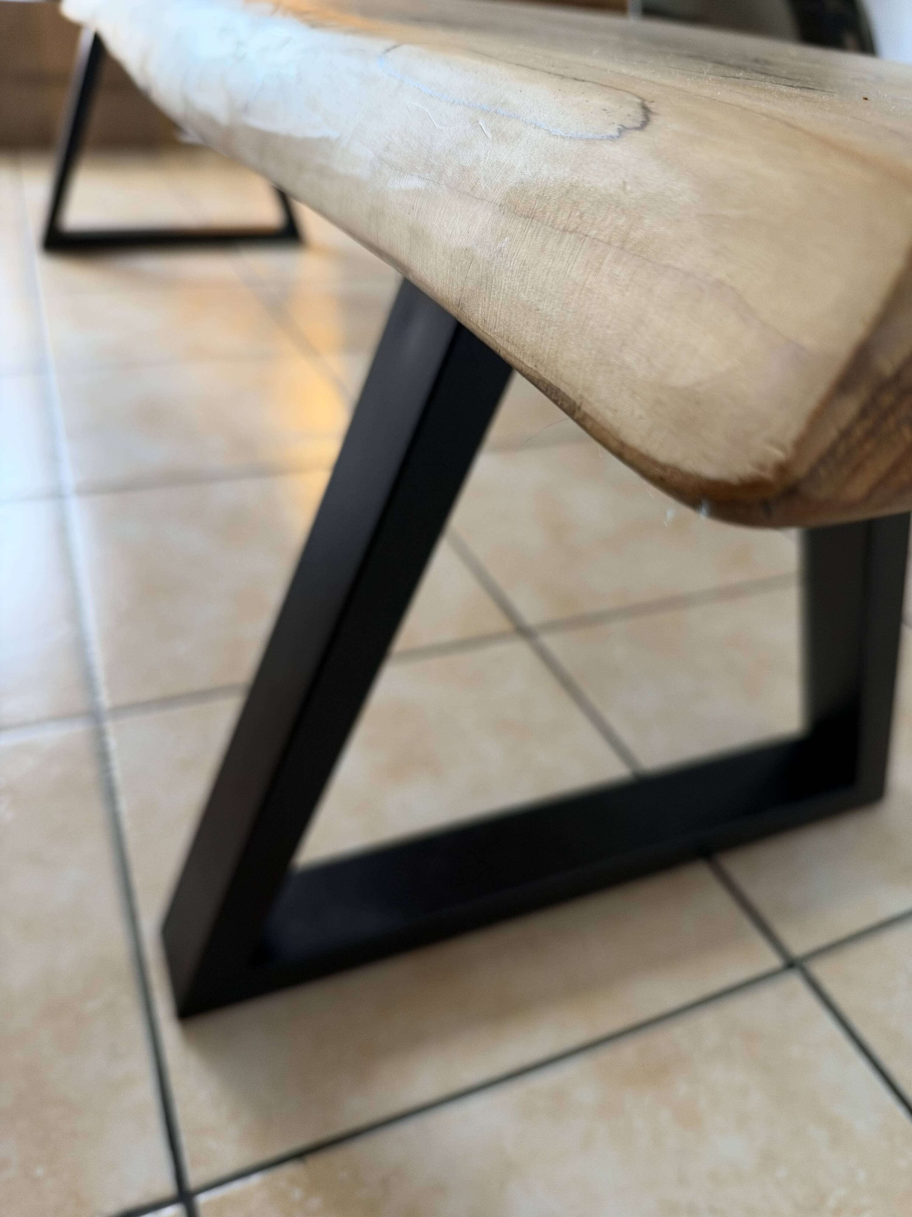 Cedar wood and black steel bench