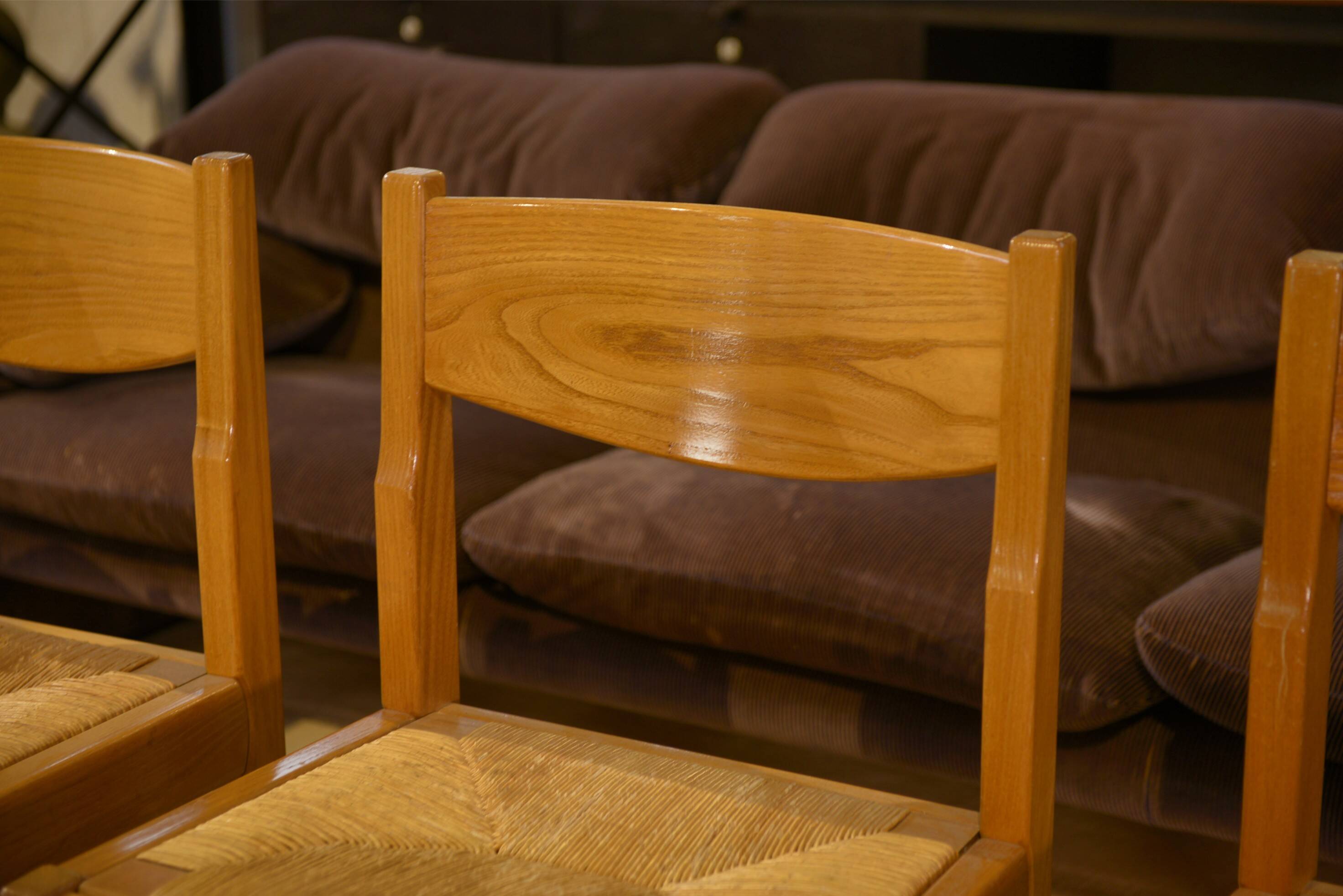 Set of 4 elm chairs Maison Regain 1960s