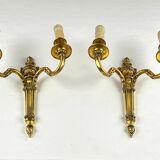 Paire d'Appliques Murales - 2 Lumières - Style Louis XVI - Bronze Doré