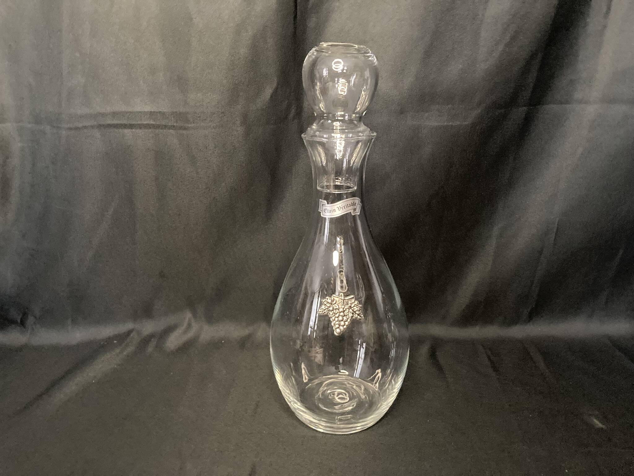 Carafe à vin en cristal décor étain avec bouchon dégustation XXème