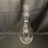 Crystal wine carafe with pewter decor and 20th century tasting stopper