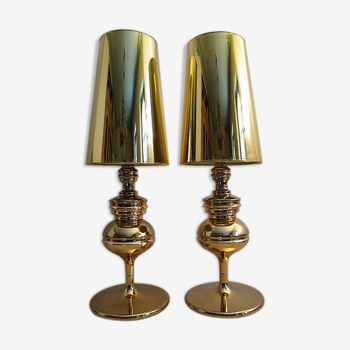 Pair of lamps Golden hollywood regency 1980