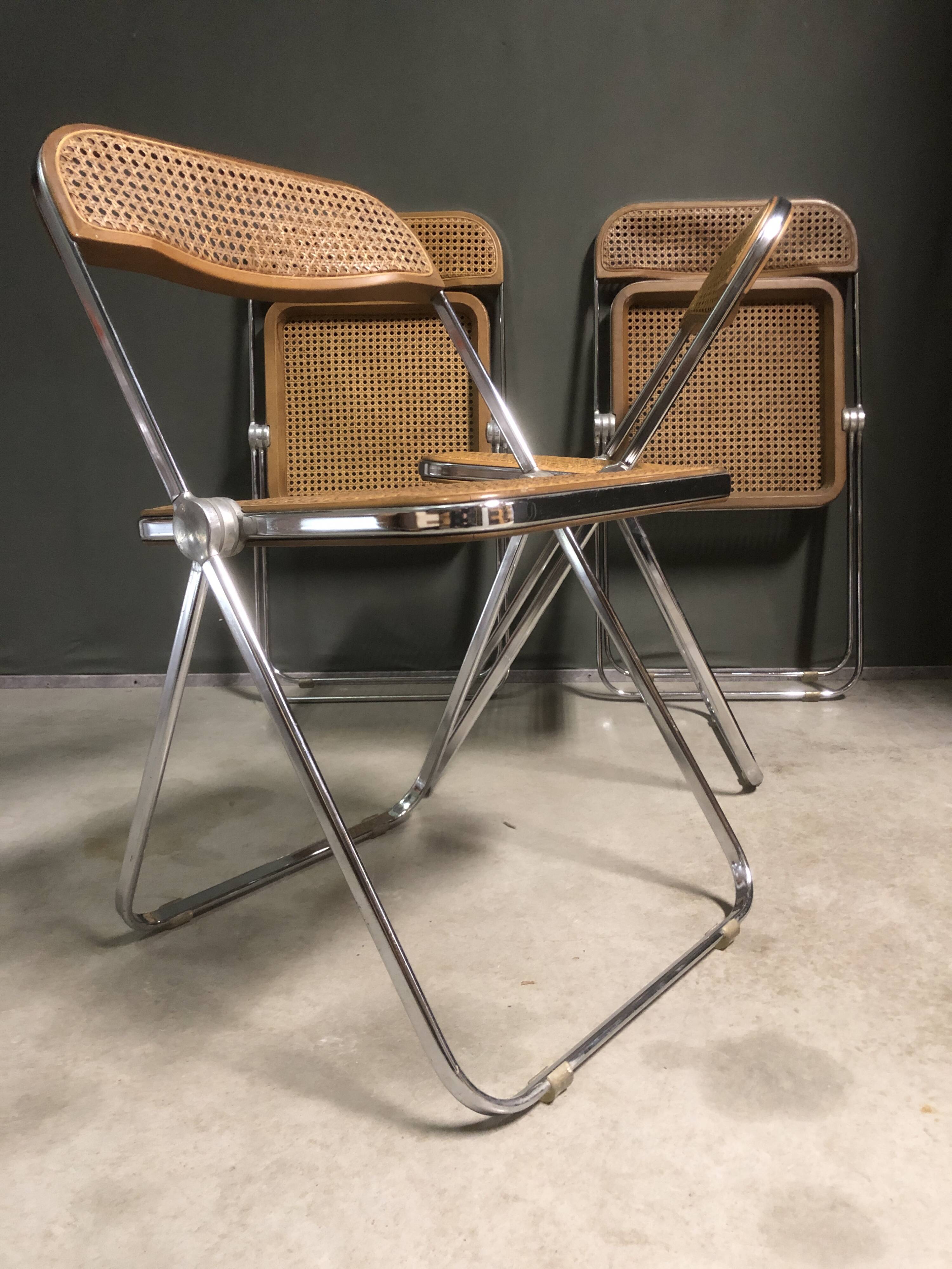 Plia rattan dining chairs by Giancarlo Piretti for Castelli, 1970s