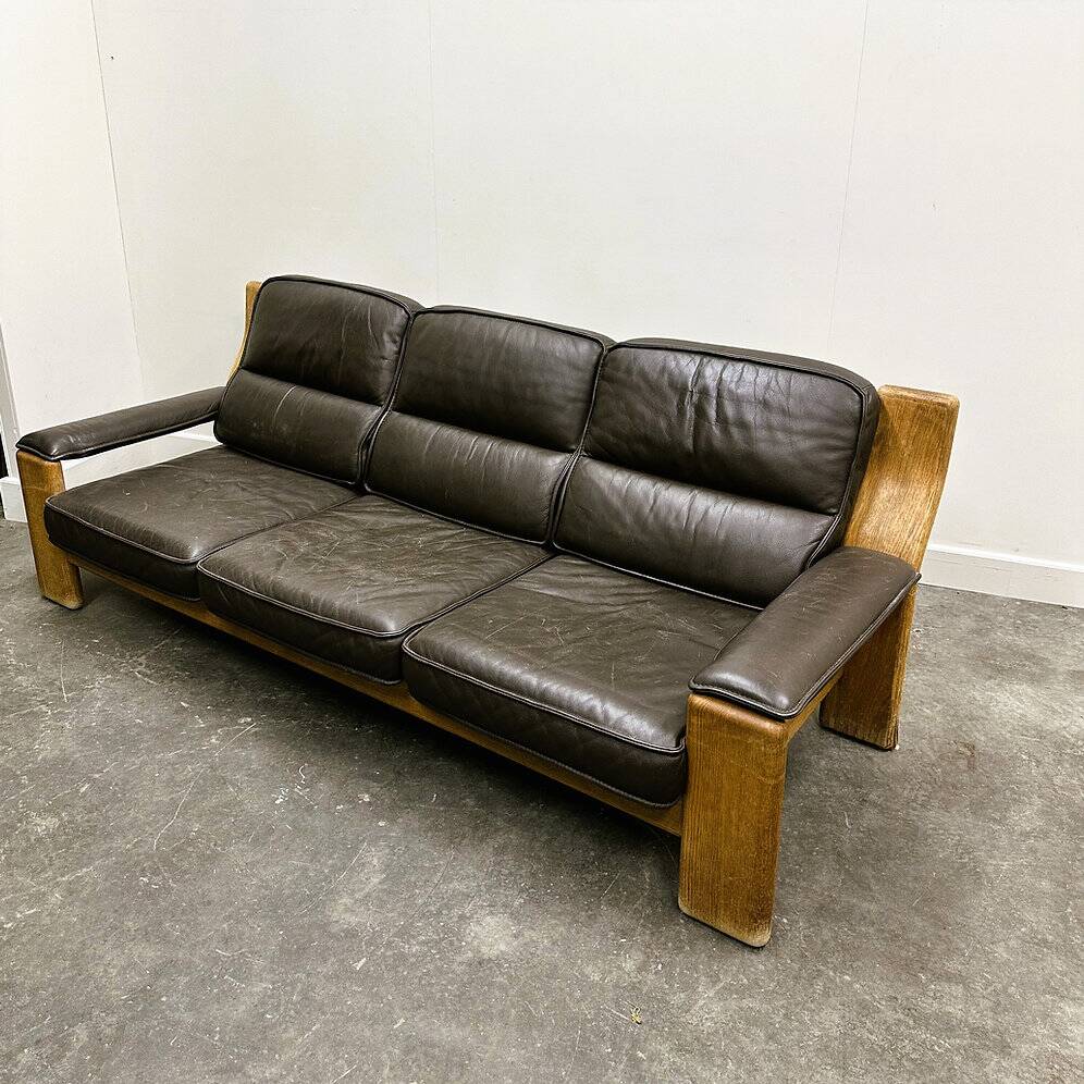 Vintage brutalist leather three seat Durlet sofa, 1970s
