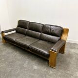 Vintage brutalist leather three seat Durlet sofa, 1970s