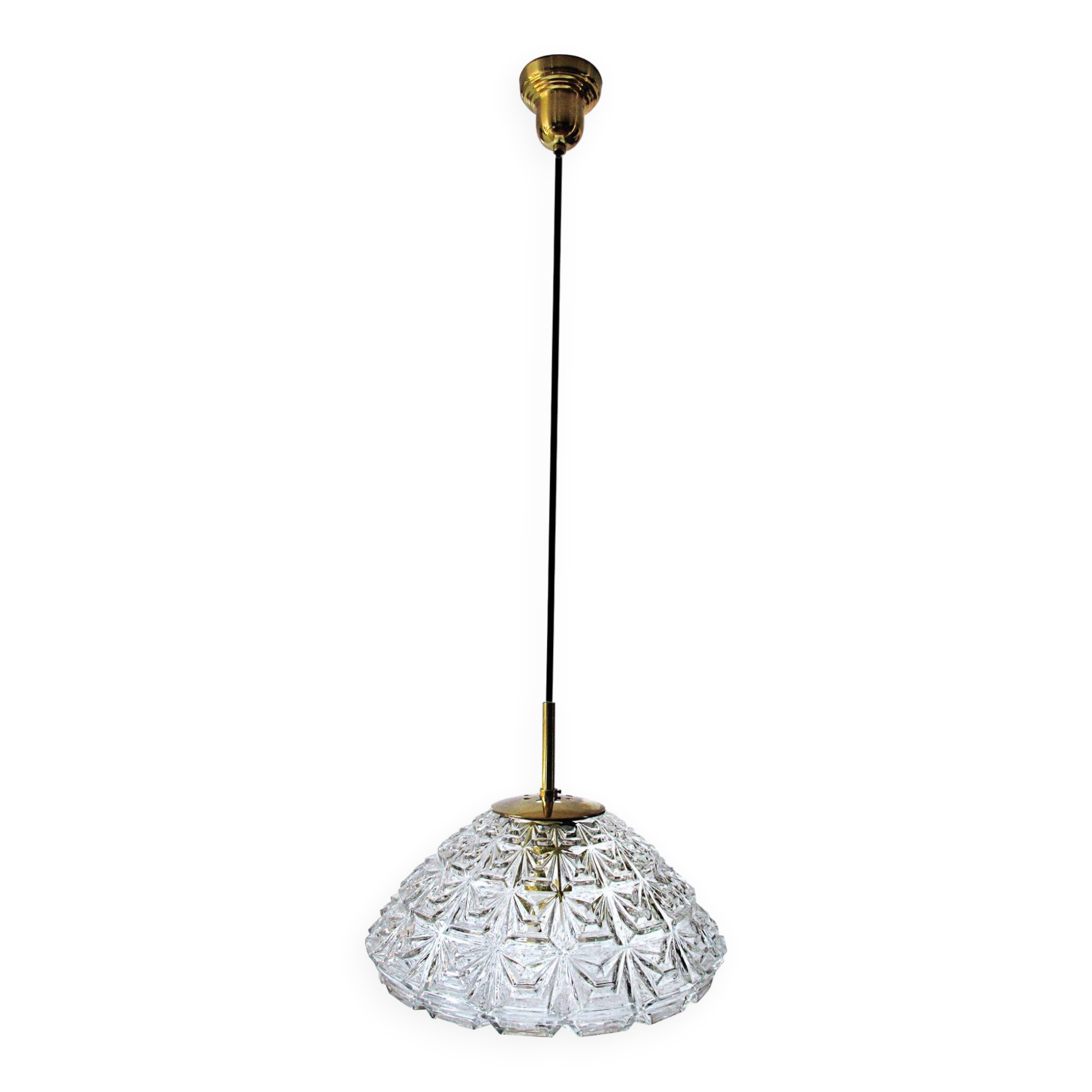 Vintage suspension thick transparent glass and brass 1960