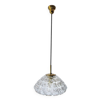 Suspension vintage verre épais transparent et laiton 1960