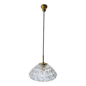 Vintage suspension thick transparent glass and brass 1960