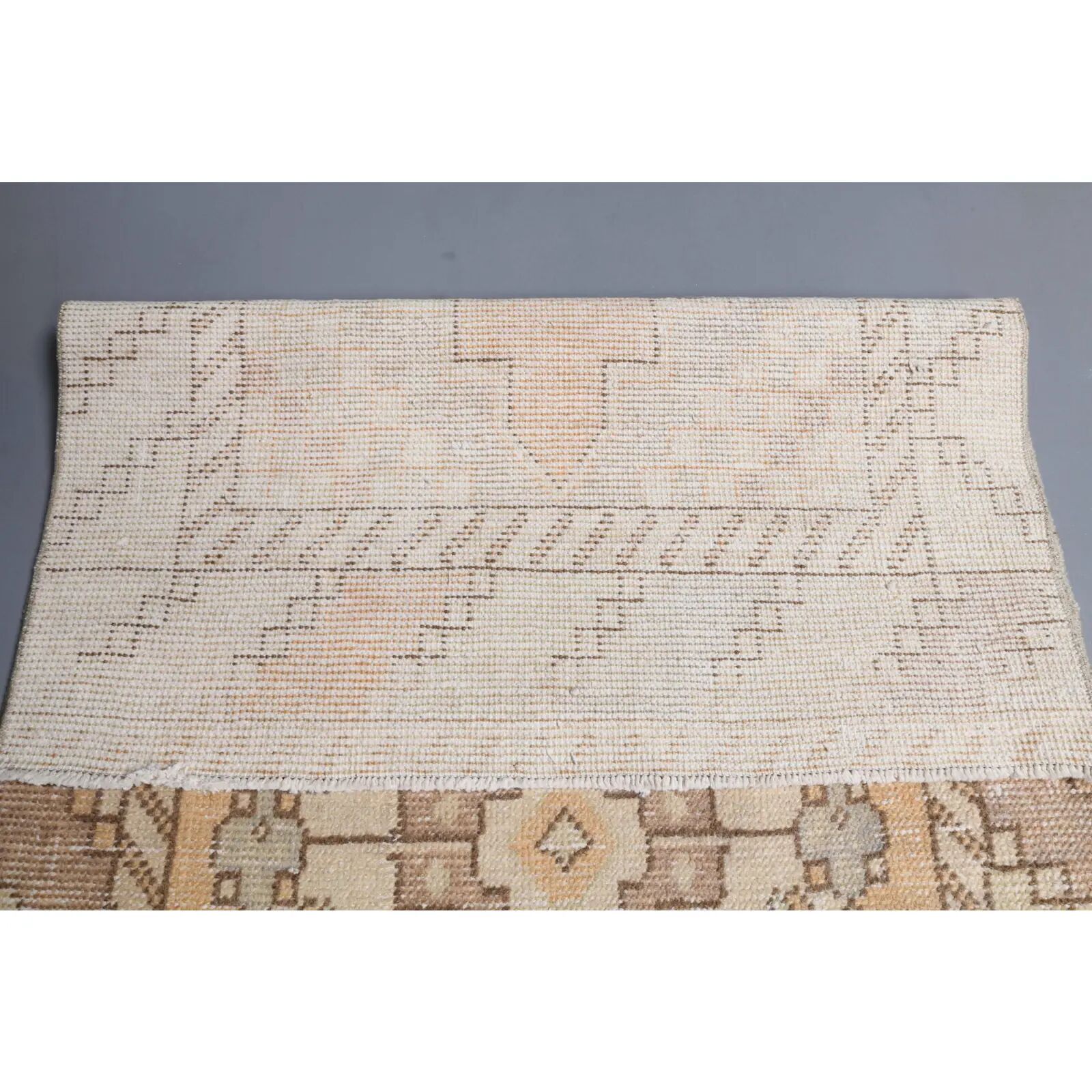 Tapis de couloir vintage turc Oushak fait main en laine et coton orange