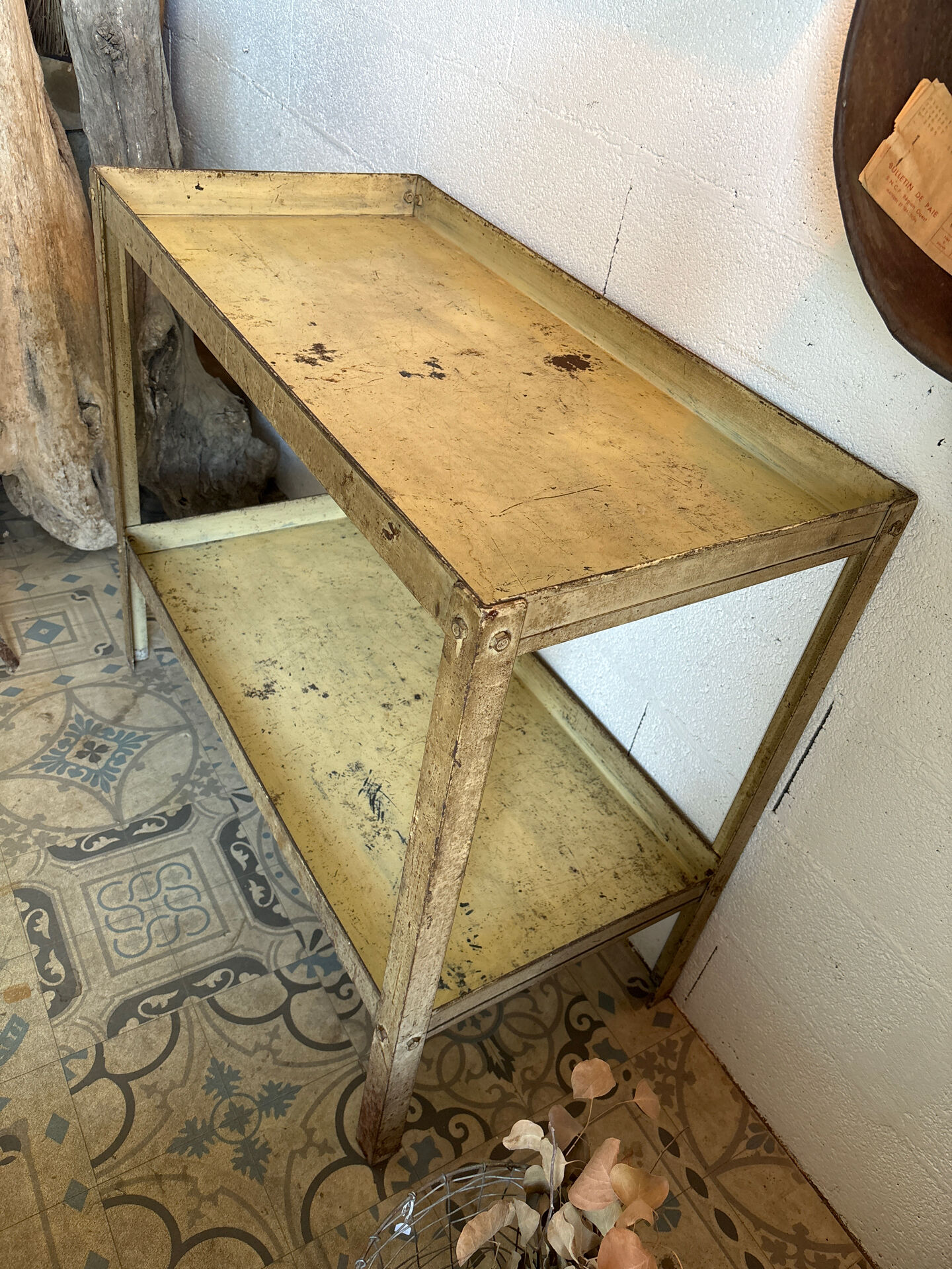 Beige metal shelf