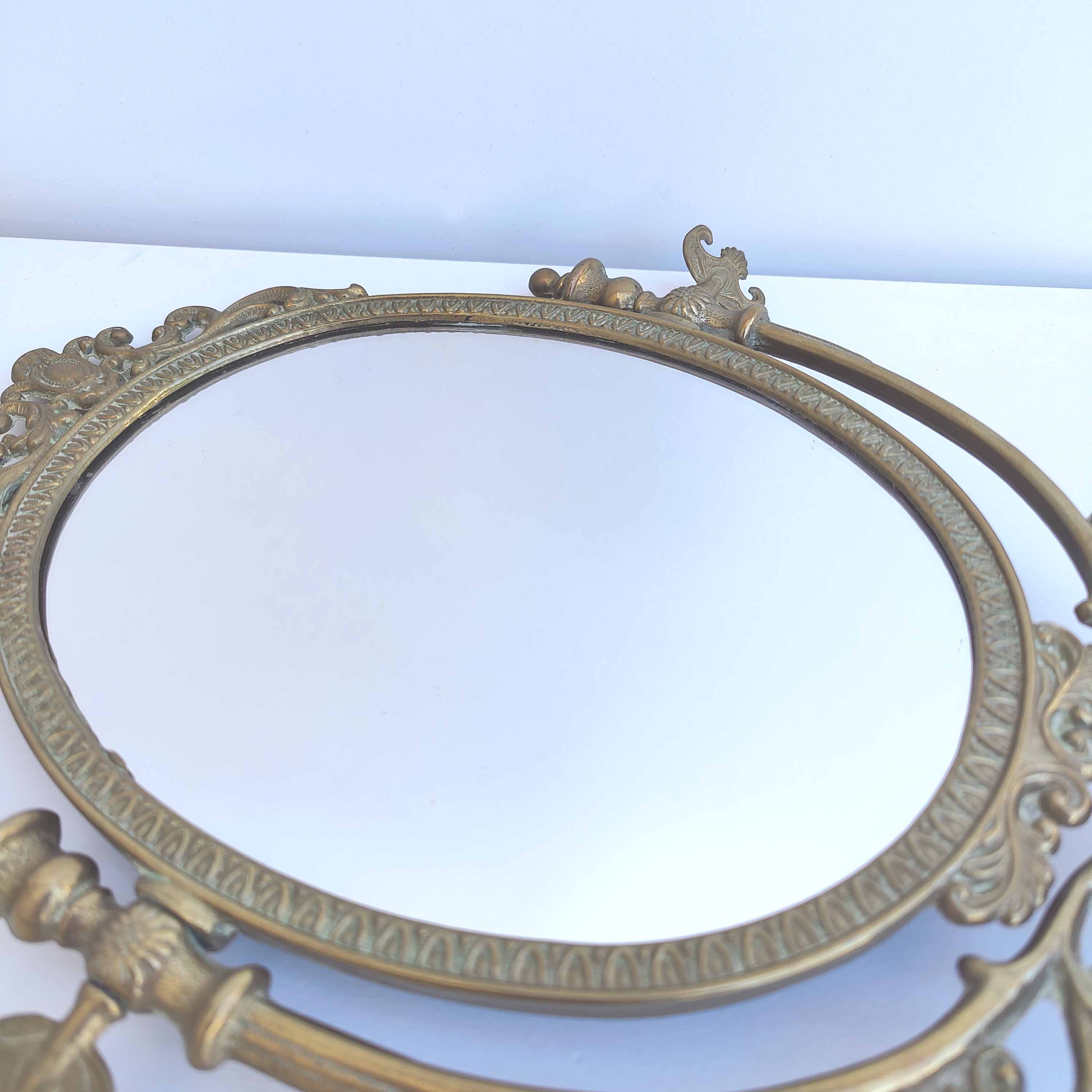 Brass table psyche mirror