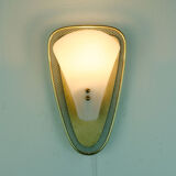 1950s sconce gray metal mesh and brass with white acrylic shade