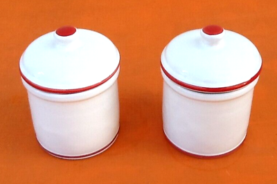 Pair of jars with foie gras lids cylindrical shape ceramic