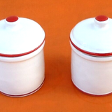 Pair of jars with foie gras lids cylindrical shape ceramic