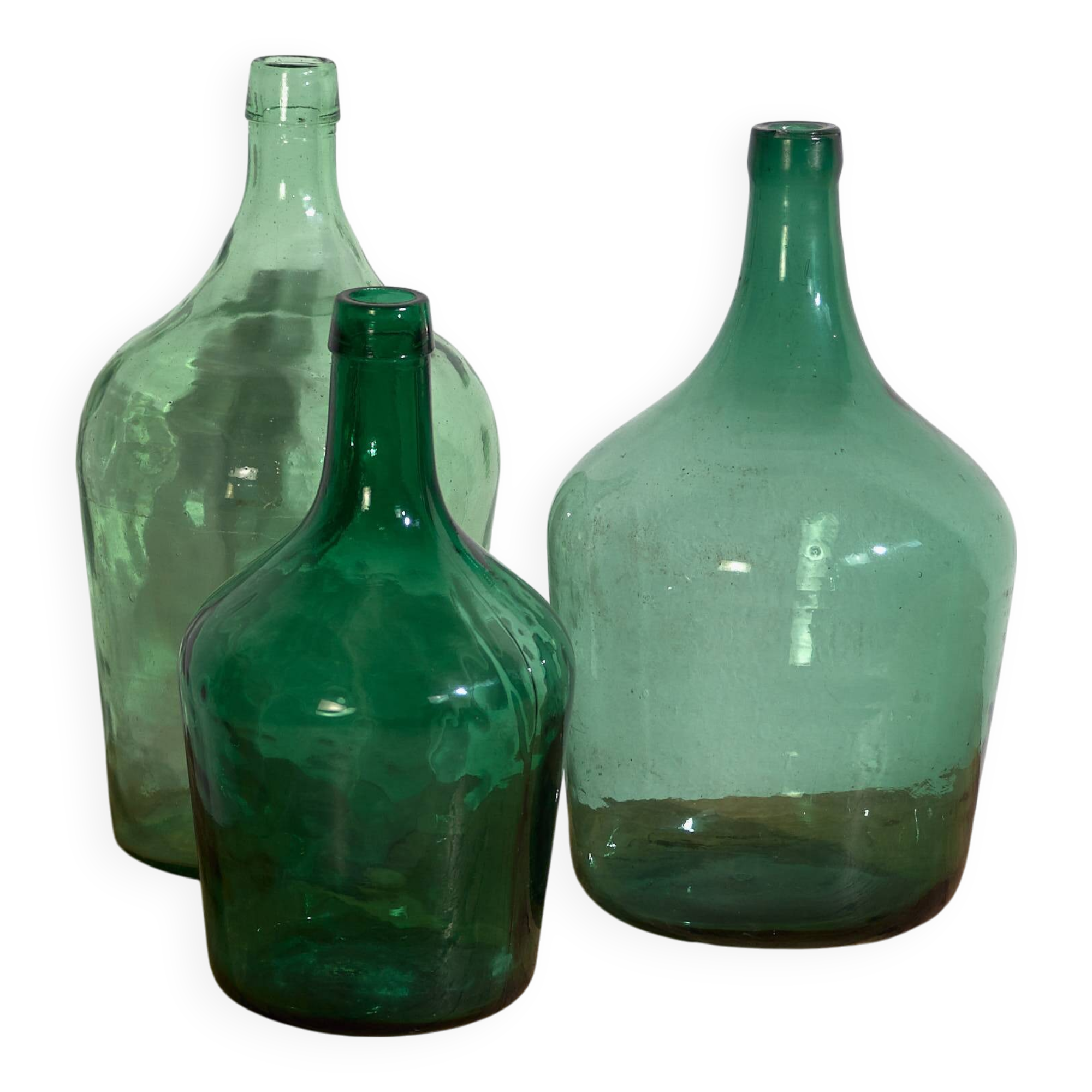 Antique green colored demiurge boxes (c.1920). Set of 3 pieces