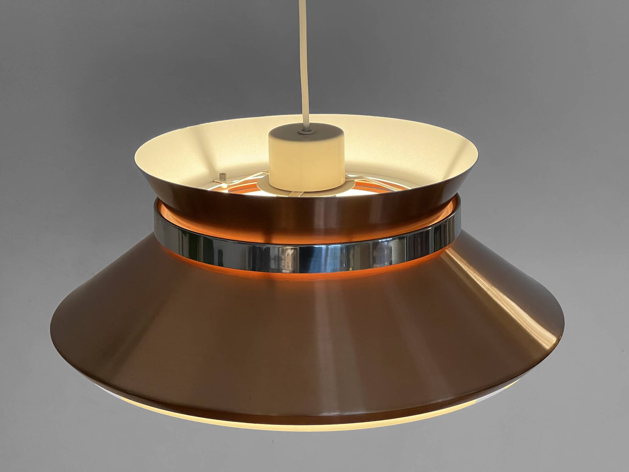 Copper colored aluminium pendant light by Carl Thore for Granhaga Metall. Sweden 1970s