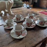 Saint-Amand Camelia – 6 hand-painted cups and saucers – 1950s/1960s
