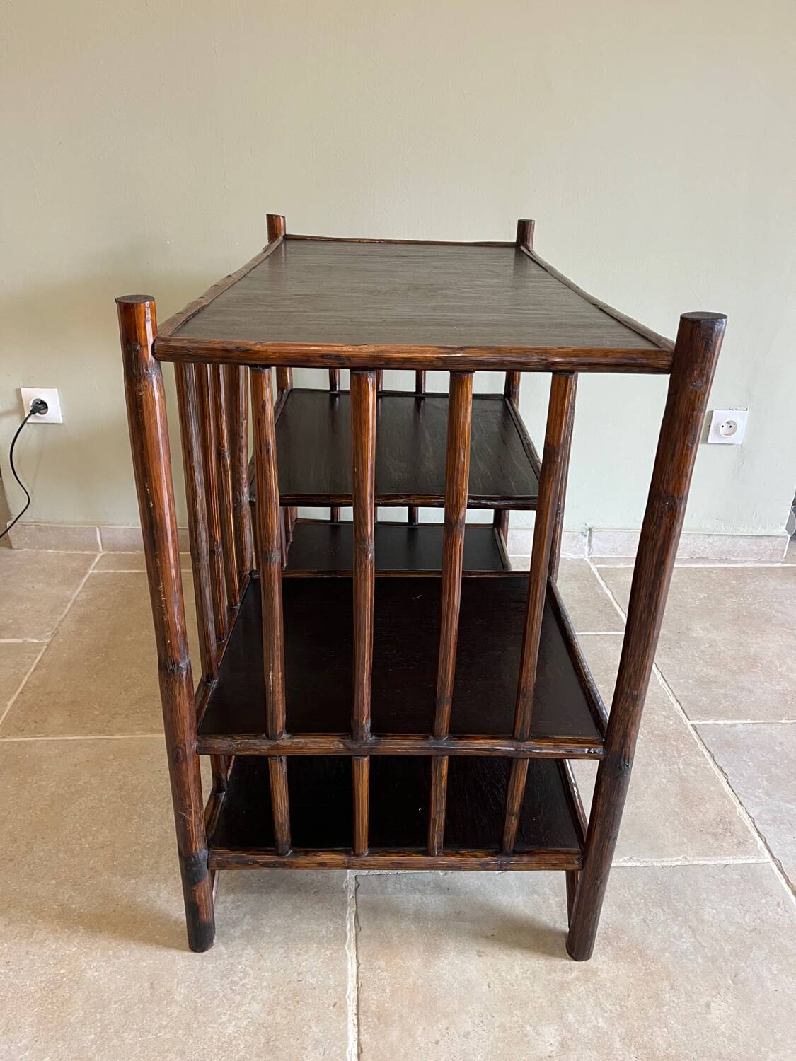 Brown rattan console shelf