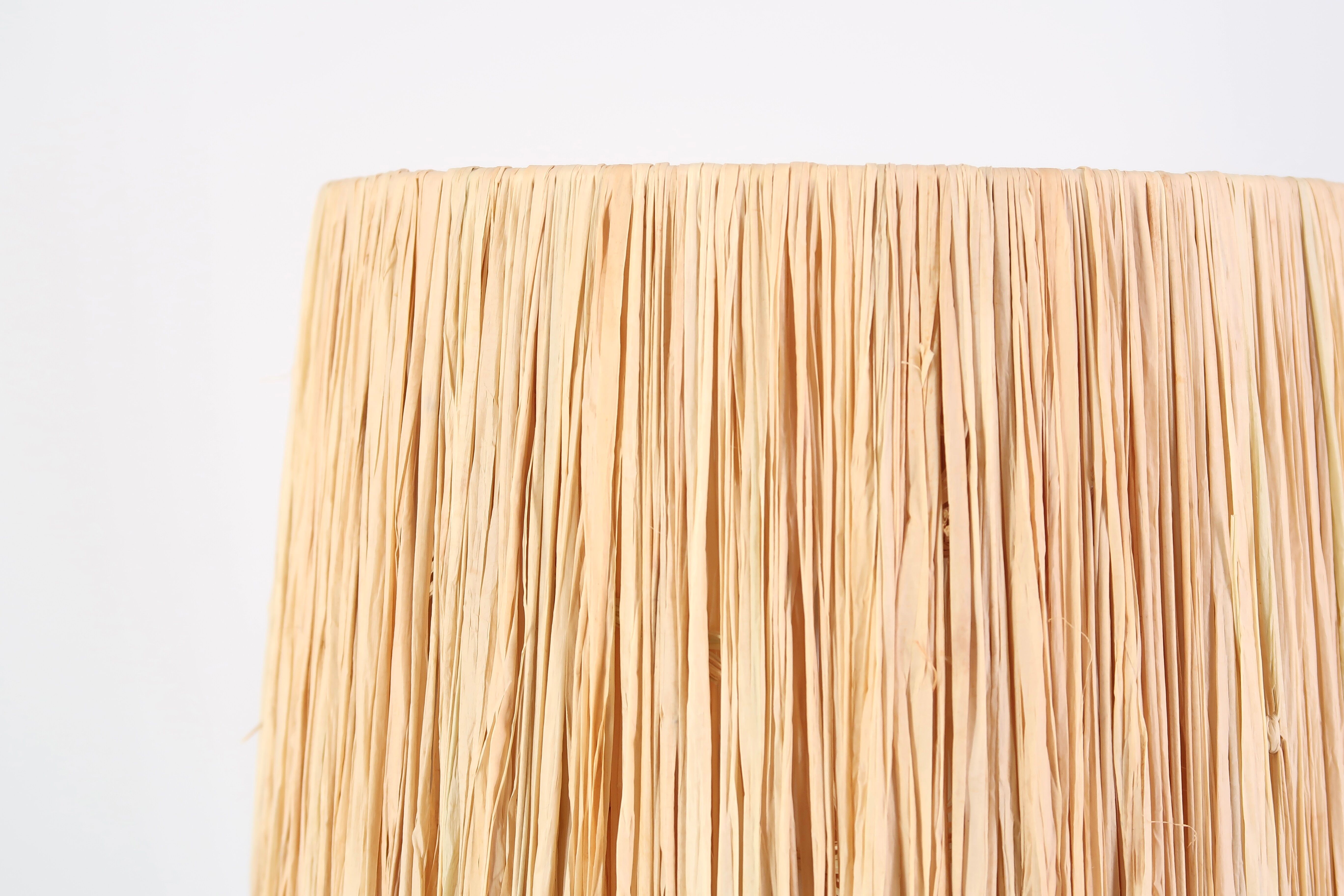 Blue sandstone lamp, raffia lampshade, 1960s