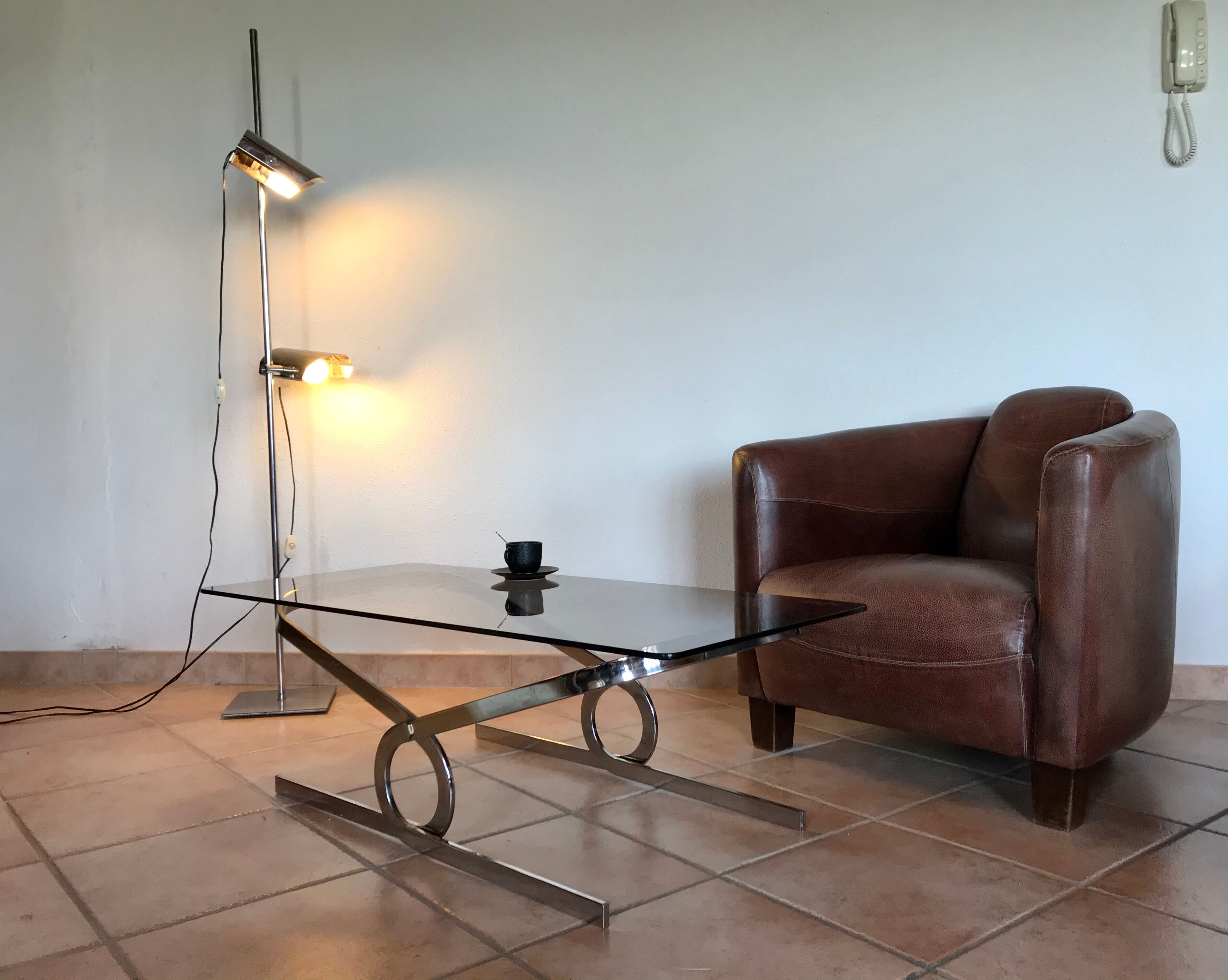 Coffee table 70s glass and chrome