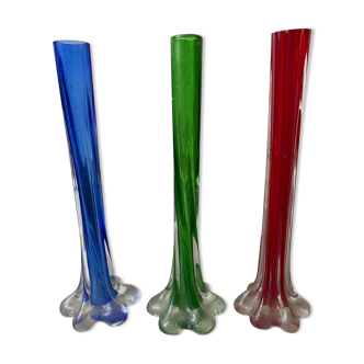 Trio of green blue red soliflores