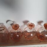 Set of 3 pots and a vintage pink glass vase ht 13.5cm diam 8cm