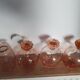 Set of 3 pots and a vintage pink glass vase ht 13.5cm diam 8cm