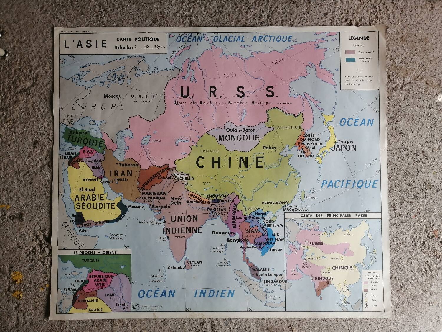 Vintage school map mdi Asia USSR - South America.