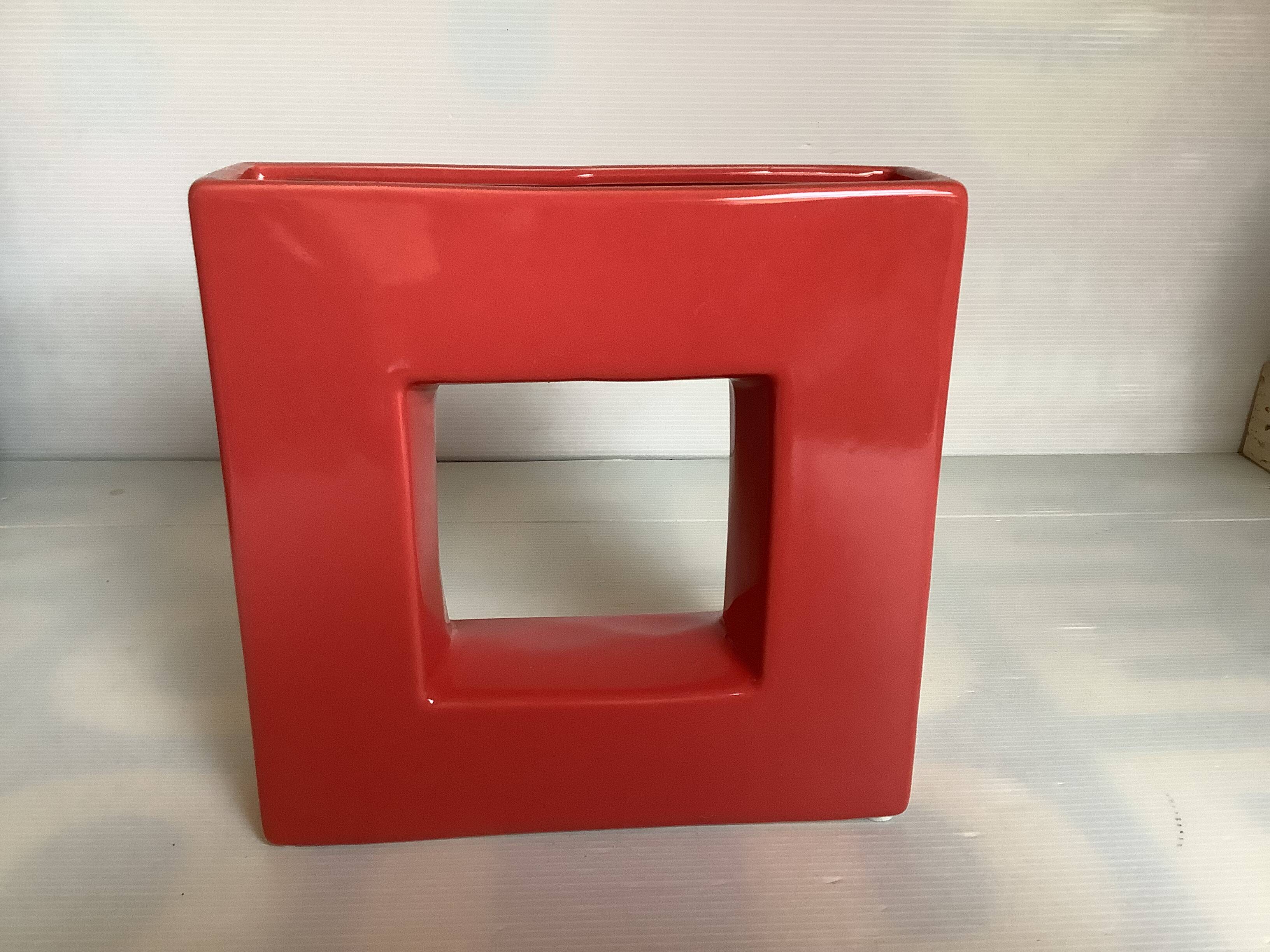 Large cubic coral vase