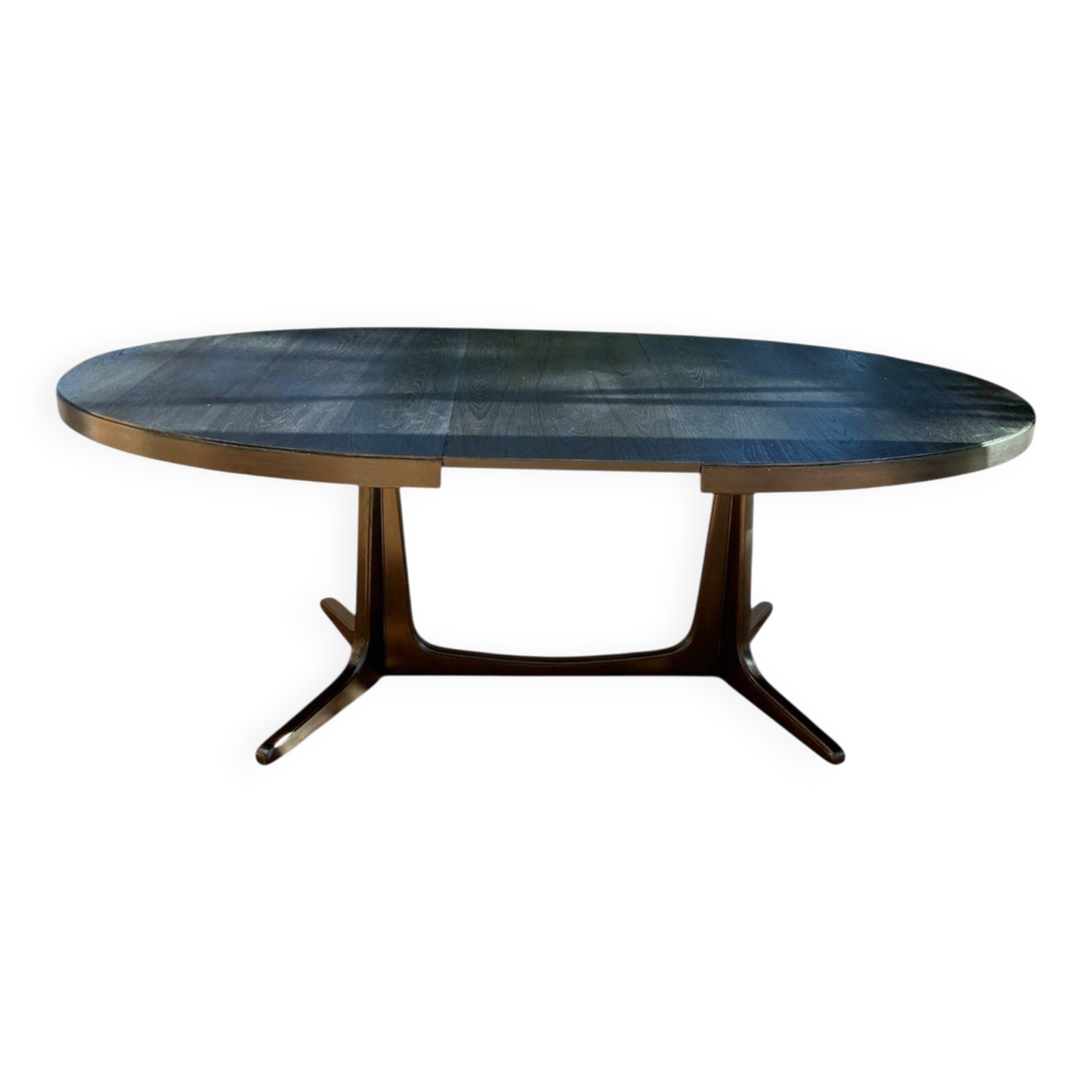 Oval extendable dining table in the style of baumann — ebonised black — vi