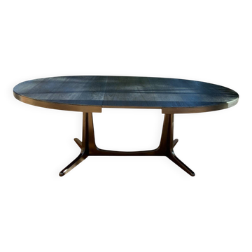Oval extendable dining table in the style of Baumann — ebonised black — vi