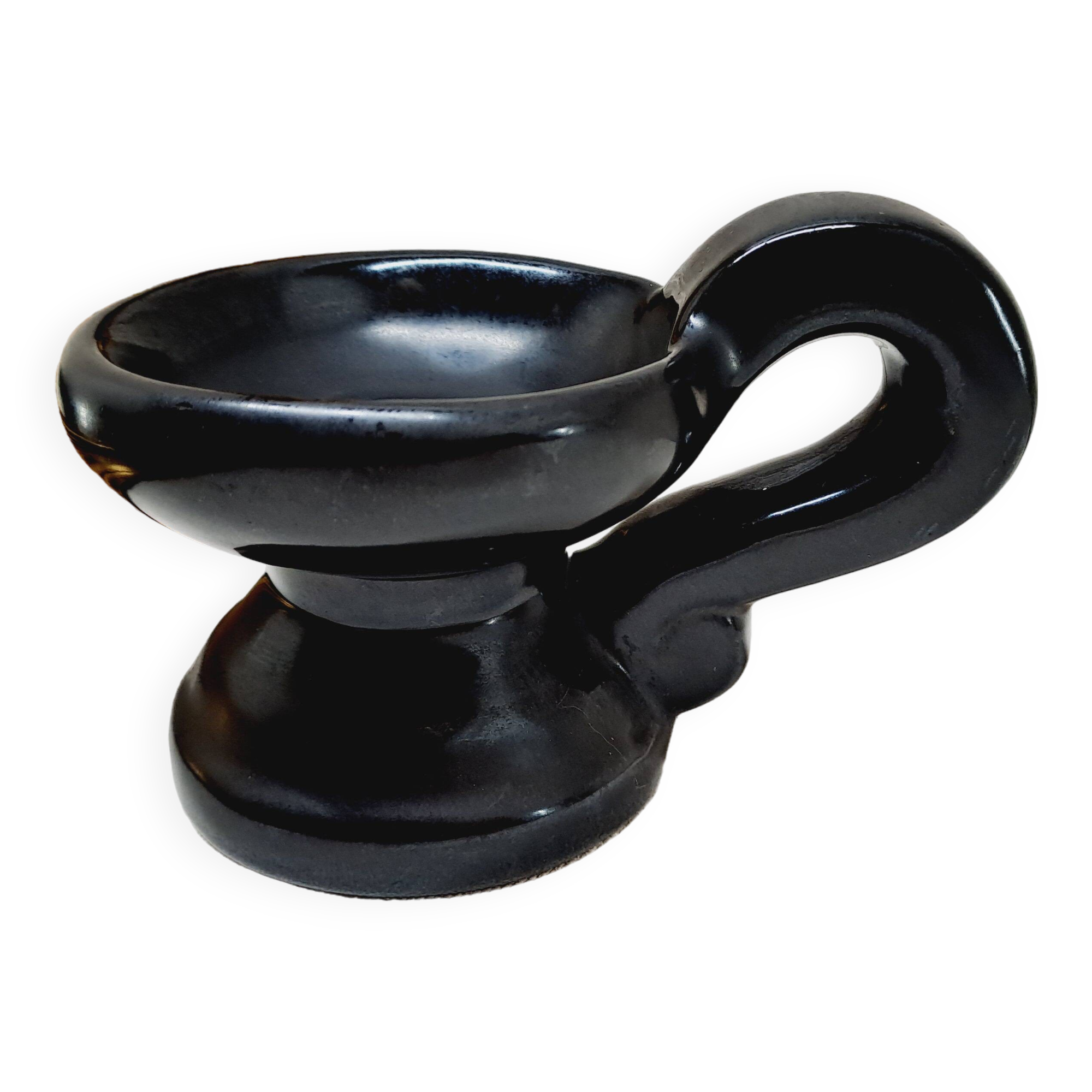 Matte black ceramic candle holder from the 60s