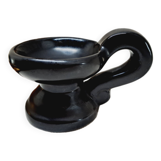 Matte black ceramic candle holder from the 60s