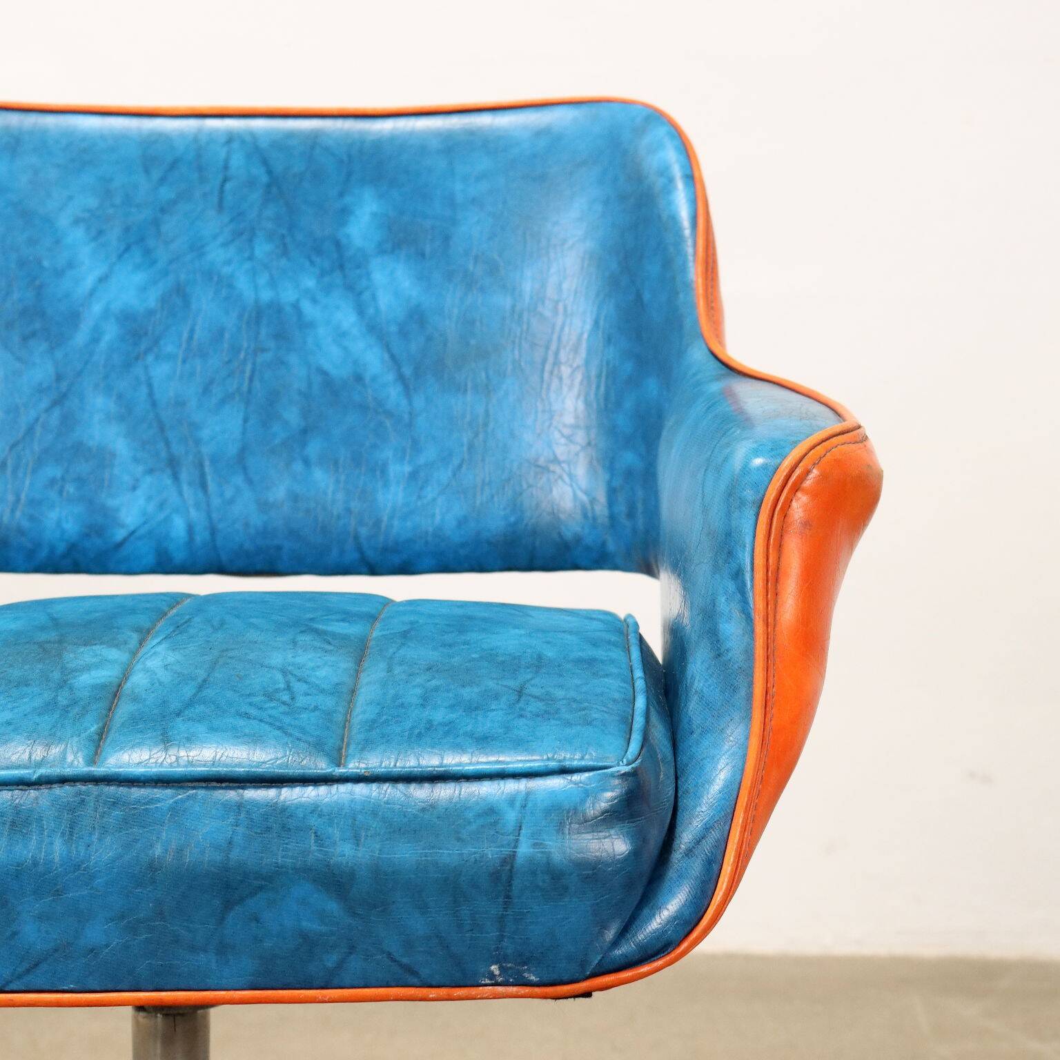 Vintage swivel armchair in faux leather and aluminum, 1960s-70s