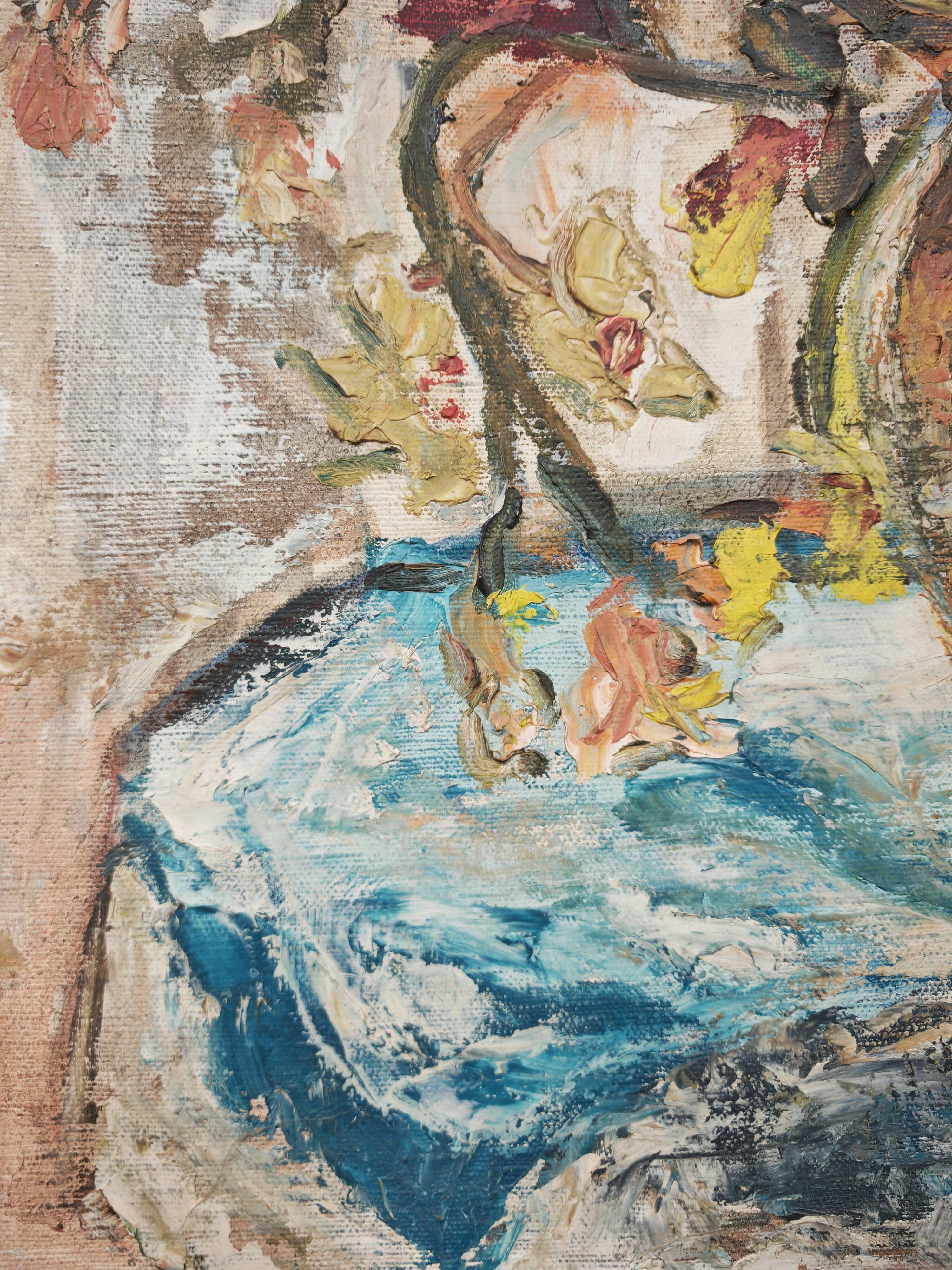 "Flowers", huile sur toile par Branislava Modelska-Jovanovic 1963